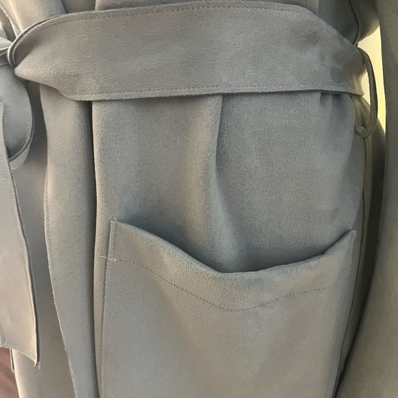 NWT ZARA Blue Faux Suede Trench Coat Modern Minimalist Design - Picture 5 of 5